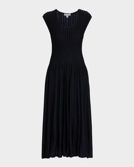 ALAIA Sleeveless Flare Pleated Knit Midi Dress