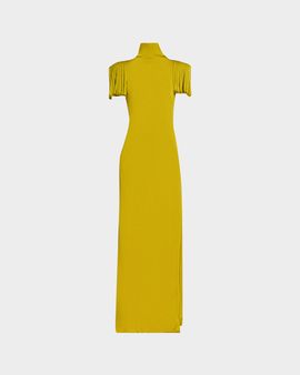ALAIA Turtleneck Godet-Sleeve Side-Slit Maxi Dress