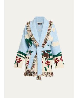 Alanui Casa Alanui Double-Jacquard Knit Fringed Wrap Cardigan