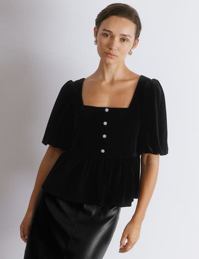 Albaray Albaray Diamonte Velvet Puff Sleeve Top