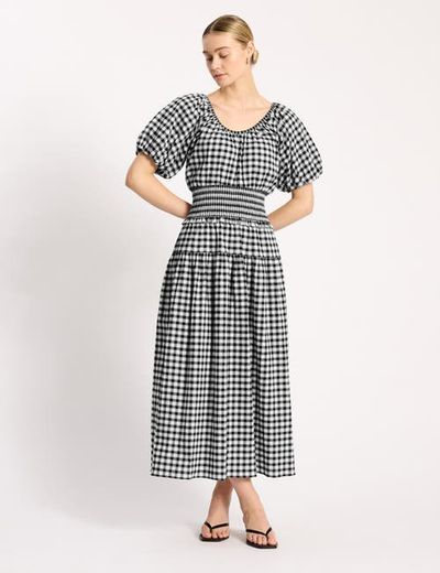 Albaray Albaray Gingham Blouson Sleeve Midi Dress