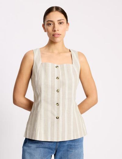 Albaray Albaray Square Neck Stripe Button Top