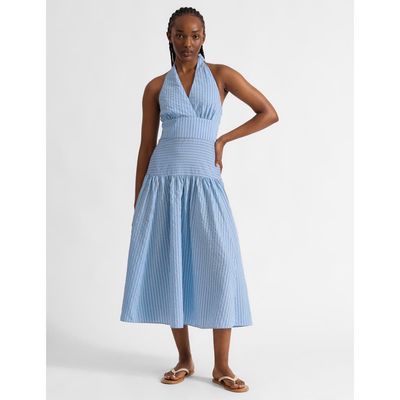Albaray Albaray Stripe Halter Neck Midi Dress