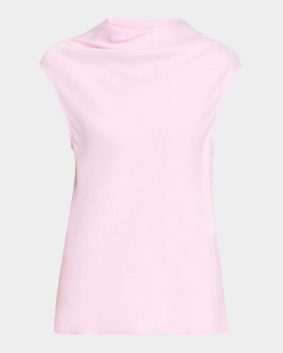 Alberta Ferretti Cowl-Neck Satin Cap-Sleeve Top