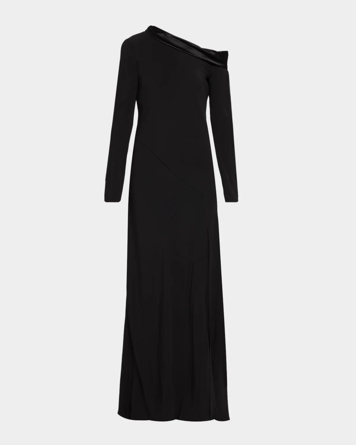 Alberta Ferretti Draped Off-The-Shoulder Long-Sleeve Slit Maxi Dress