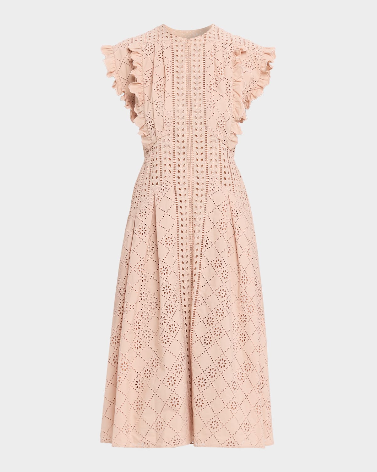 Alberta Ferretti Eyelet Cotton Flared Midi Dress
