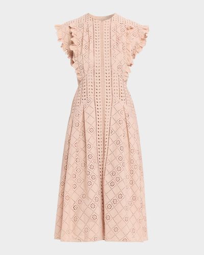 Alberta Ferretti Eyelet Cotton Flared Midi Dress