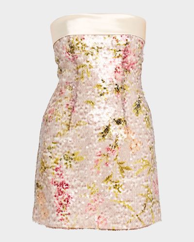Alberta Ferretti Floral Sequined Strapless Mini Dress