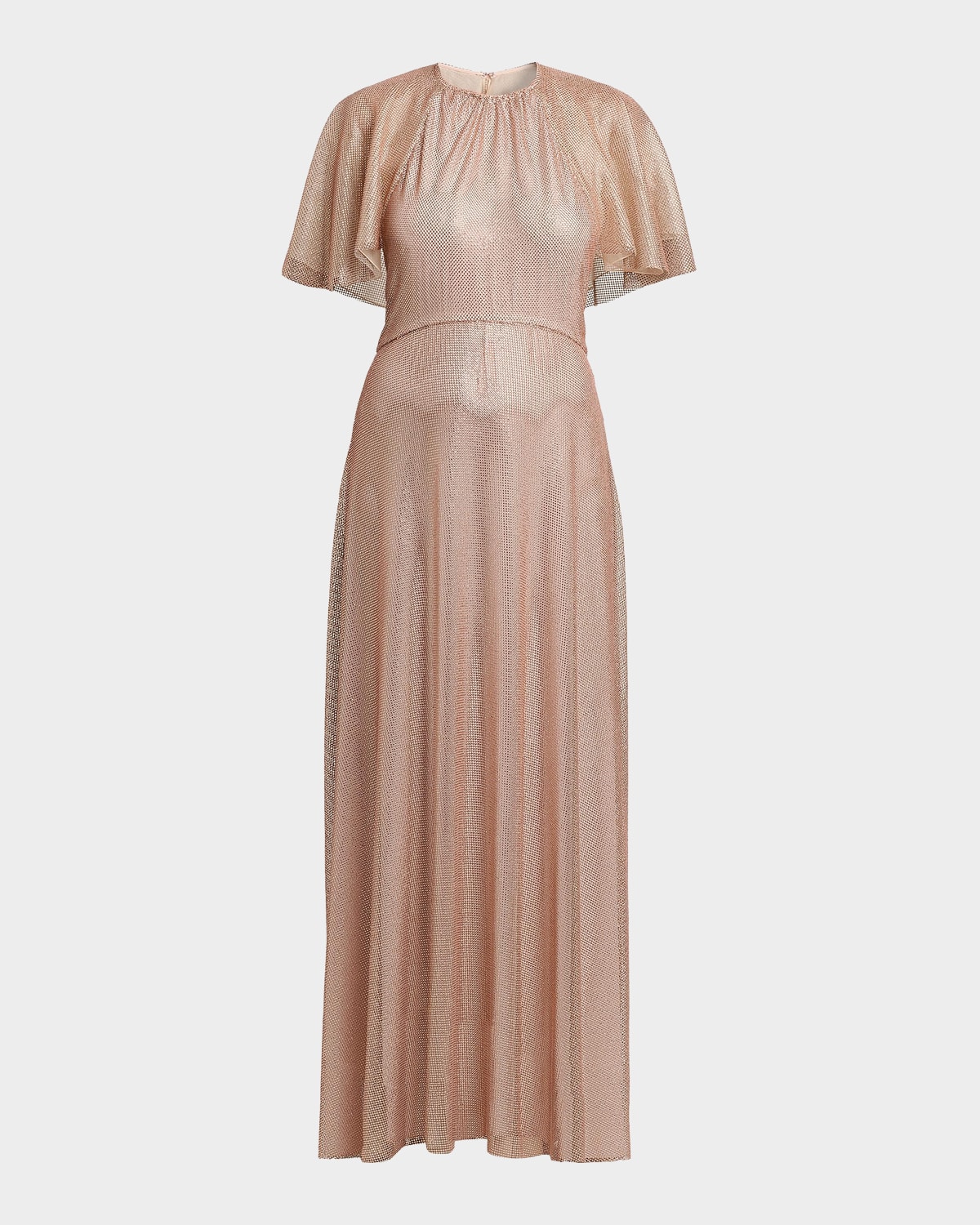 Alberta Ferretti Micro-Rhinestone Mesh Capelet Evening Dress