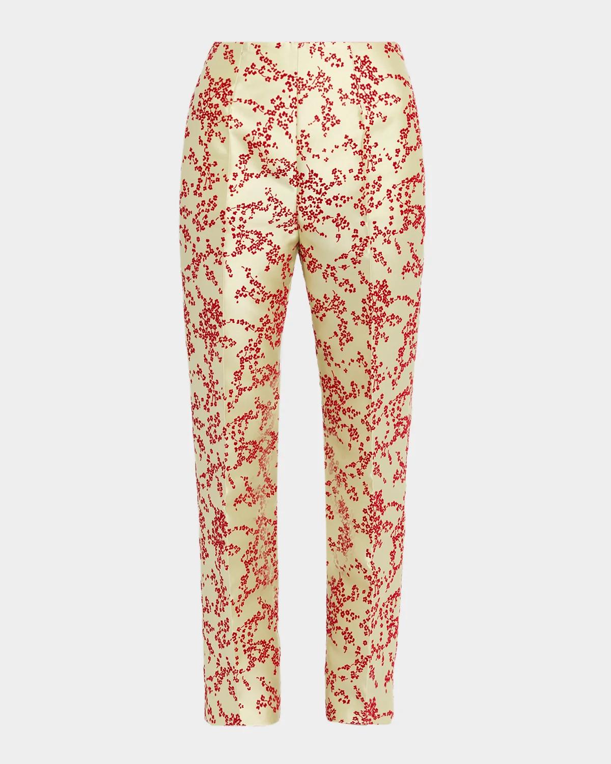 Alberta Ferretti Radzmir Flocked Silk Straight-Leg Crop Pants