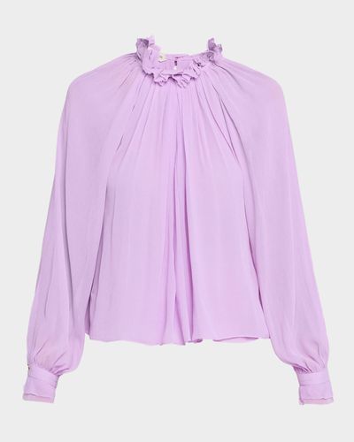 Alberta Ferretti Ruffled Collar Long-Sleeve Blouse