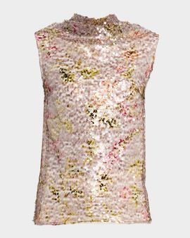 Alberta Ferretti Sequined Cowl-Neck Sleeveless Blouse