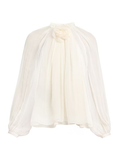 Alberta Ferretti Women's Rosette-Detailed Gathered Silk Blouse