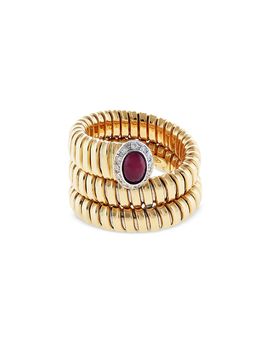 Alberto Milani Alberto Milani 18K Yellow Gold Via Giardino Ruby & Diamond Tubogas Wrap Ring