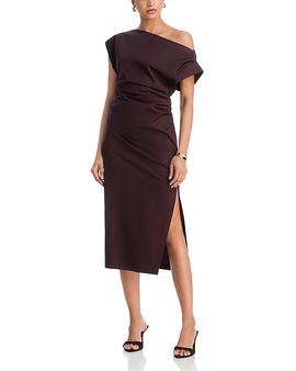 ruby pliss one shoulder midi dress Petal & Pup Women's Pontee One Shoulder Pleated Midi Dress