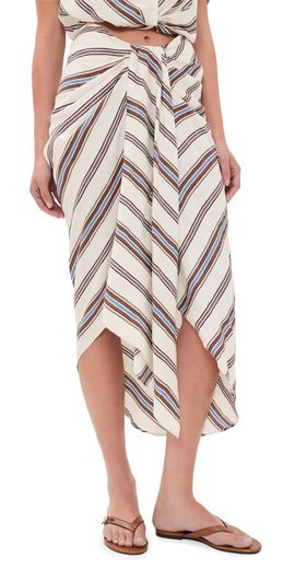 A.L.C. A. L.C. Rhodes Striped Linen Blend Midi Skirt Panna Multi