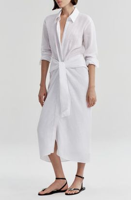 A.L.C. A.L.C. Mila Tie Waist Long Sleeve Maxi Shirtdress