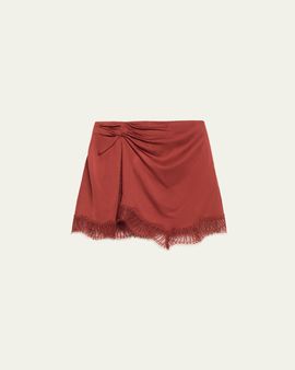 A.L.C. Dion Satin Lace-Trim Mini Skirt
