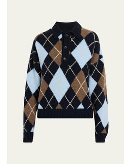 A.L.C. Lennon Argyle Wool-Cashmere Polo Sweater