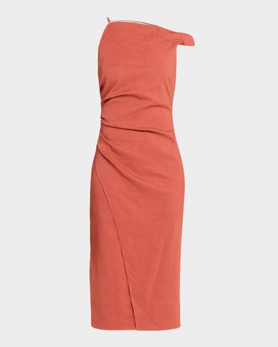 A.L.C. Lyra Draped Linen-Blend Midi Dress