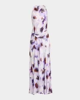 A.L.C. Skylar Cowl-Neck Blurred Floral Draped Gown
