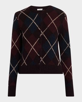 A.L.C. Skyler Argyle Cashmere Crewneck Cardigan
