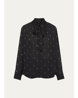 A.L.C. Vivi Embellished Tie-Neck Blouse