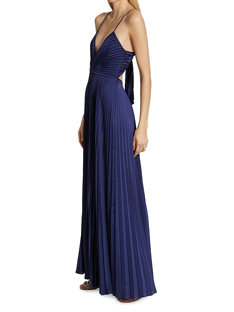 knee length dresses for ladies ALC Aries Satin Pleated Maxi Dress