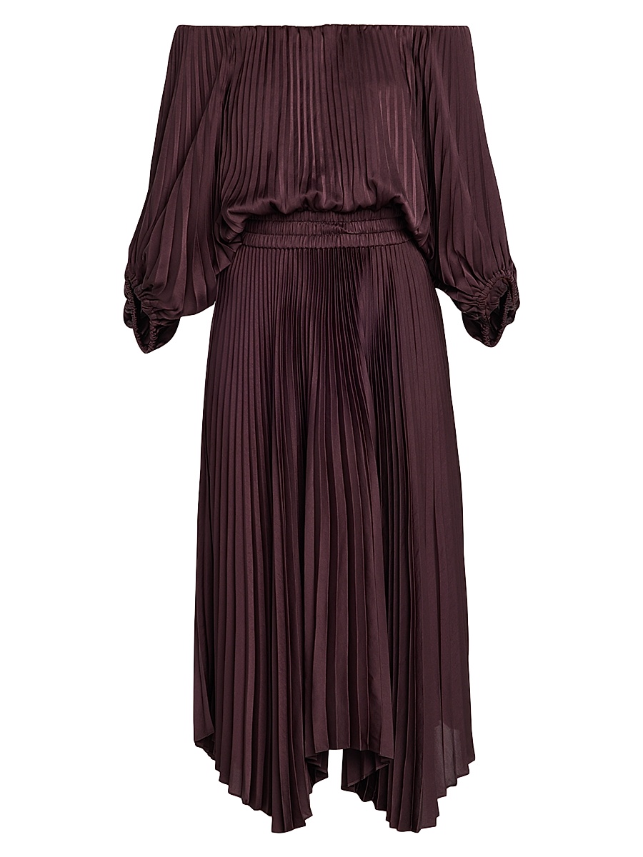 open lace back dress Lara Satin Pleated Gown