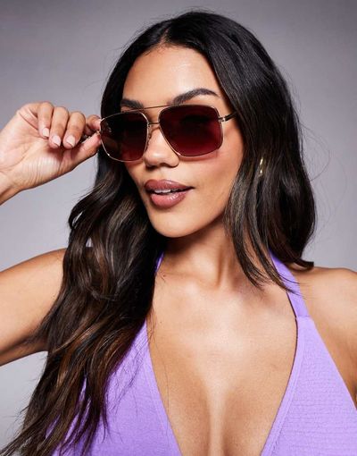 ALDO ALDO baeberiel metal square sunglasses with red gradient lenses
