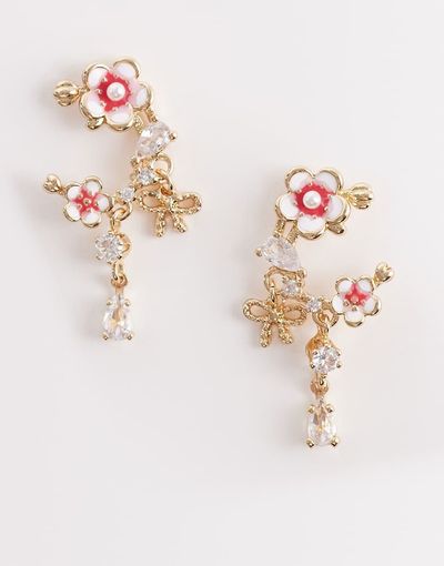 ALDO ALDO claudiae dainty flower and crystal drop earrings in gold-pink