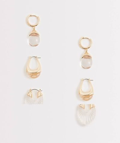 ALDO ALDO cleargllo 3 pack drop earrings in gold and clear acetate