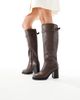 ALDO ALDO Curculios block heel round toe knee boots in dark brown leather-Black - 1