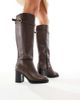 ALDO ALDO Curculios block heel round toe knee boots in dark brown leather-Black - 4