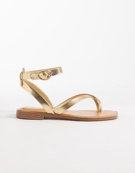 ALDO Aldo Daressi flip flop flats with ankle straps in gold