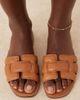 ALDO ALDO Elenaa padded flat sandals in tan leather-Brown - 3