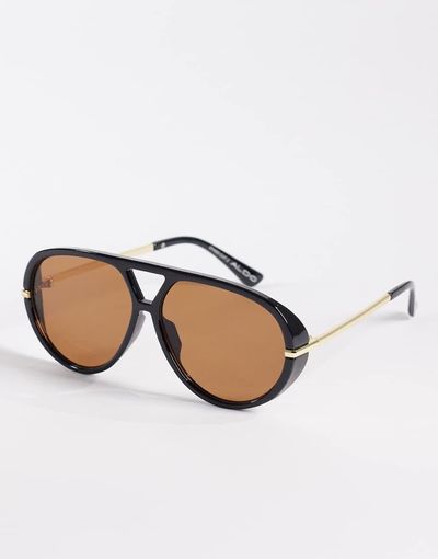 ALDO ALDO eliiana oval aviator sunglasses with brown lenses in black