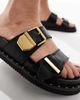 ALDO ALDO Elyna double buckle footbed sandals in black leather - 3