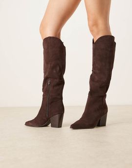 ALDO ALDO Kaely western detail knee high boots in suede chocolate-Black