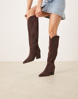 ALDO ALDO Kaely Wide Leg western detail knee high boots in suede chocolate-Brown