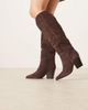 ALDO ALDO Kaely Wide Leg western detail knee high boots in suede chocolate-Brown - 4