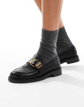 ALDO ALDO Kalya loafers with gold buckle detailing in black