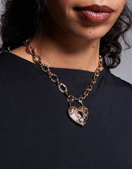 ALDO ALDO luvella vintage heart lock necklace in gold tone