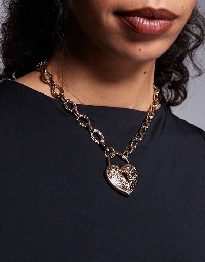 ALDO ALDO luvella vintage heart lock necklace in gold tone