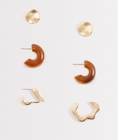 ALDO ALDO orphelina 3 pack statement earrings in gold and brown acetate