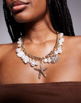 ALDO ALDO rivierra shell and starfish chunky charm necklace in gold
