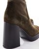 ALDO ALDO Seraphica block heel high ankle sock boots in brown leather - 3