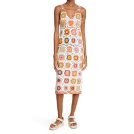 ALEMAIS Alemais Crochet V-neck Midi Dress