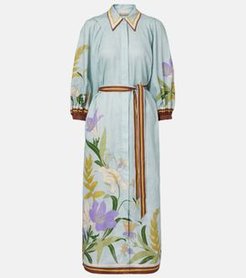 Alemais Alémais Belted floral linen shirt dress