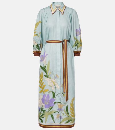 Alemais Alémais Belted floral linen shirt dress